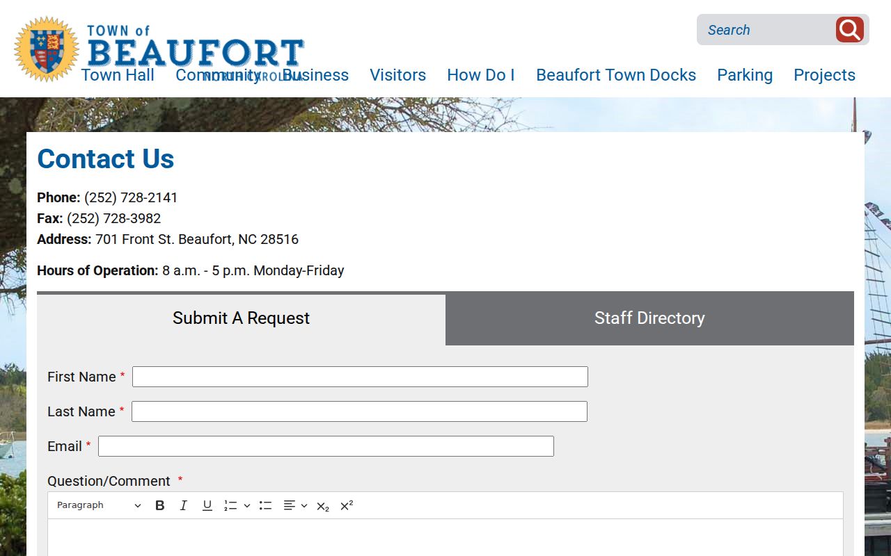Beaufort court records context from the Beaufort Town Hall contact page