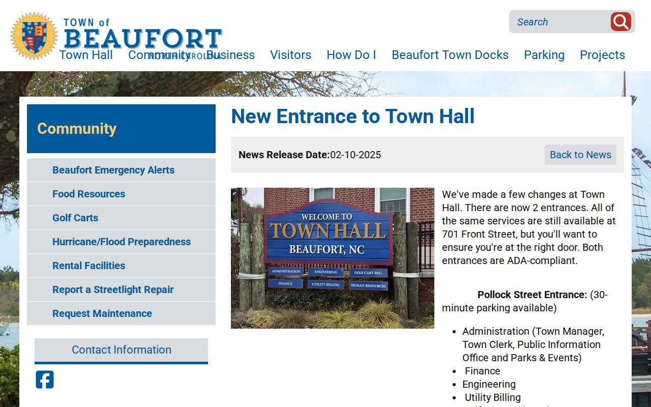 Beaufort court records context at Beaufort Town Hall, which is not the Carteret courthouse