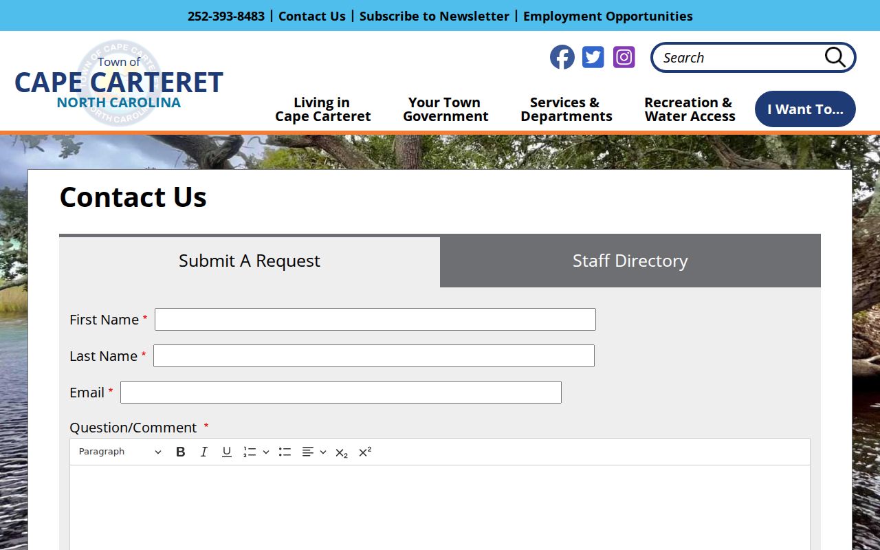 Cape Carteret court records context from the Cape Carteret Town Hall contact page