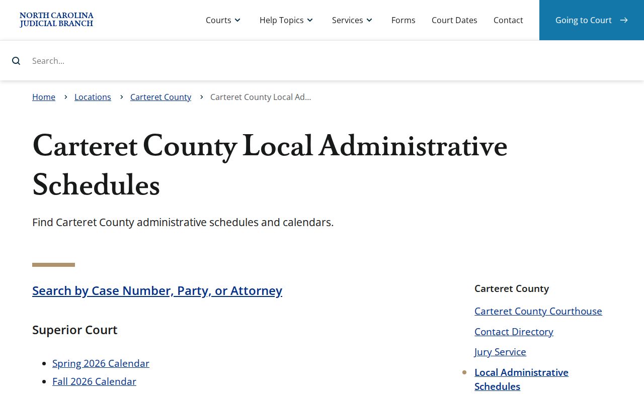 Carteret County court schedule official calendar resource