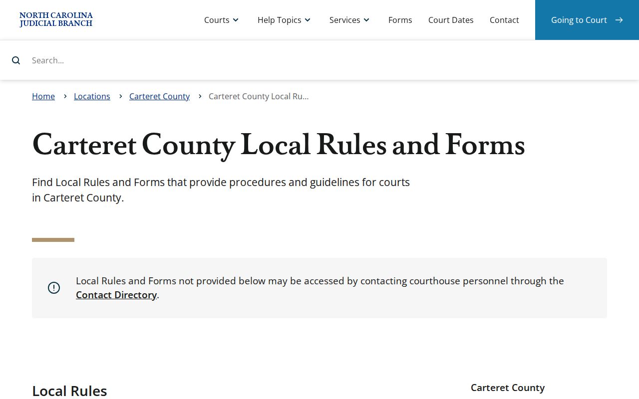 Carteret County court schedule local rules and calendar source