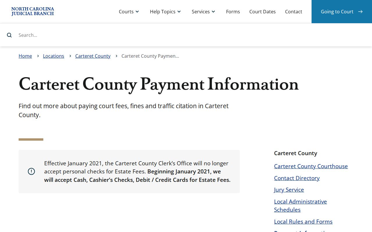 Carteret County court record payment information for clerk requests