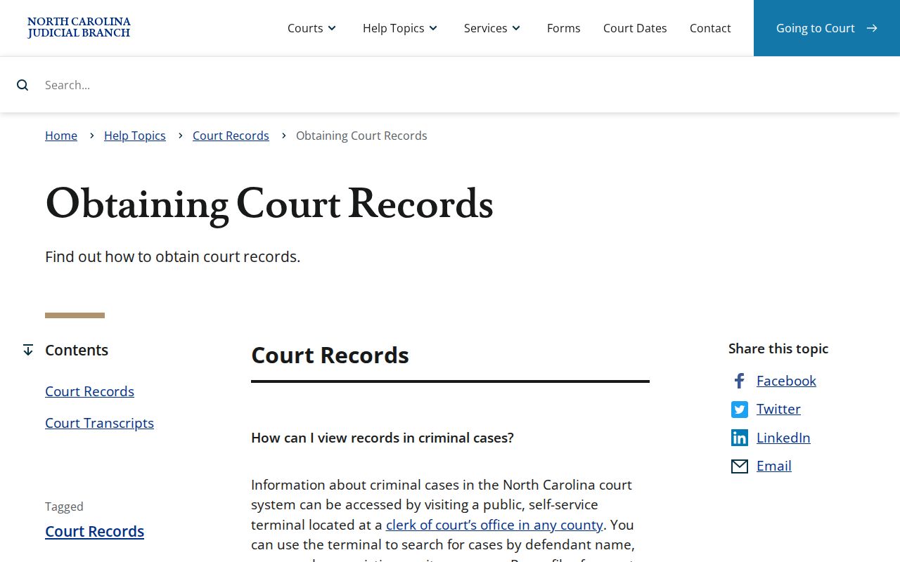 Carteret County court record guidance for clerk-held documents and copies