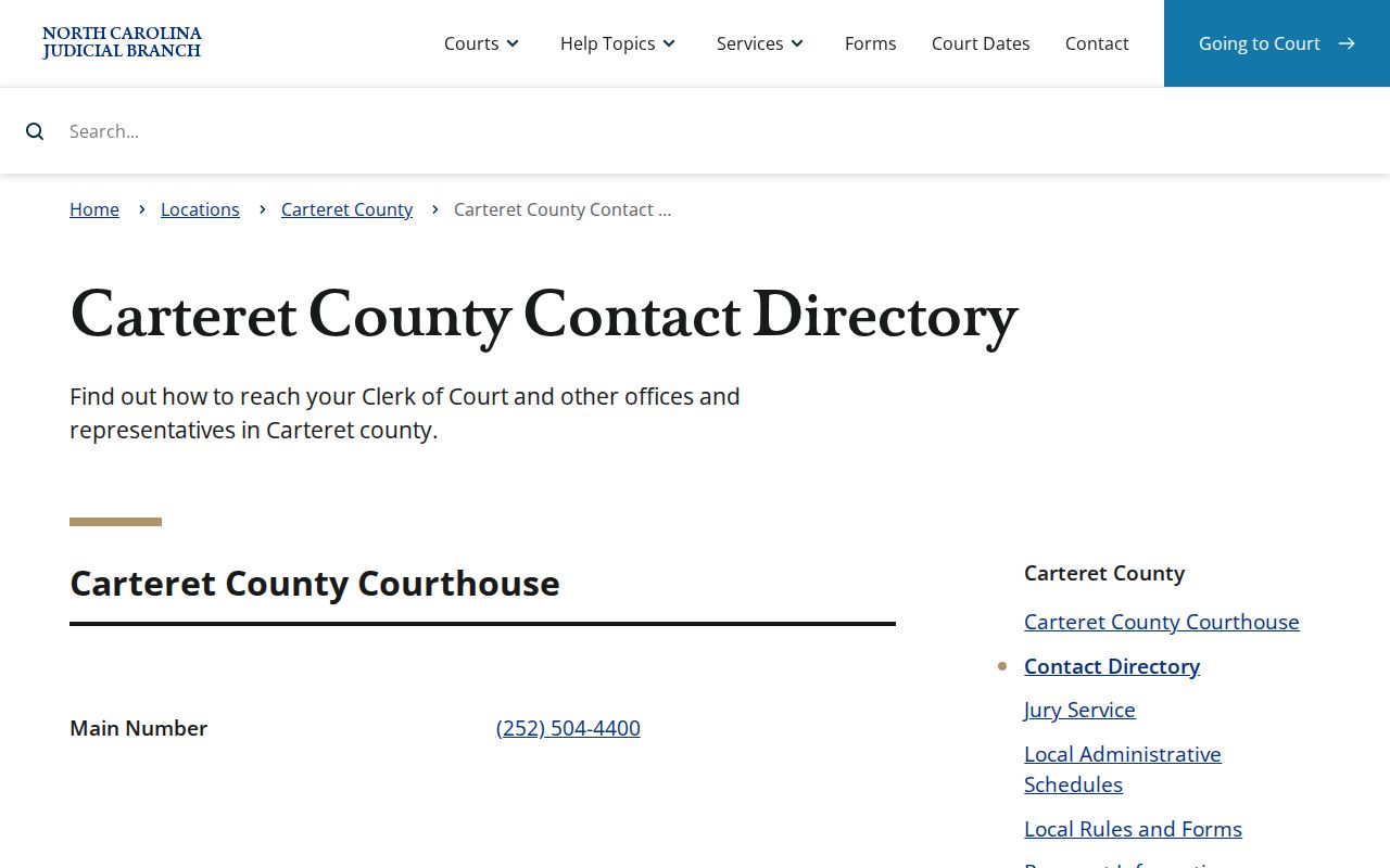 Carteret County court docket Clerk of Superior Court contact directory