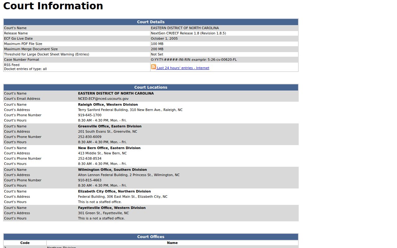 Carteret County court docket federal CM ECF distinction
