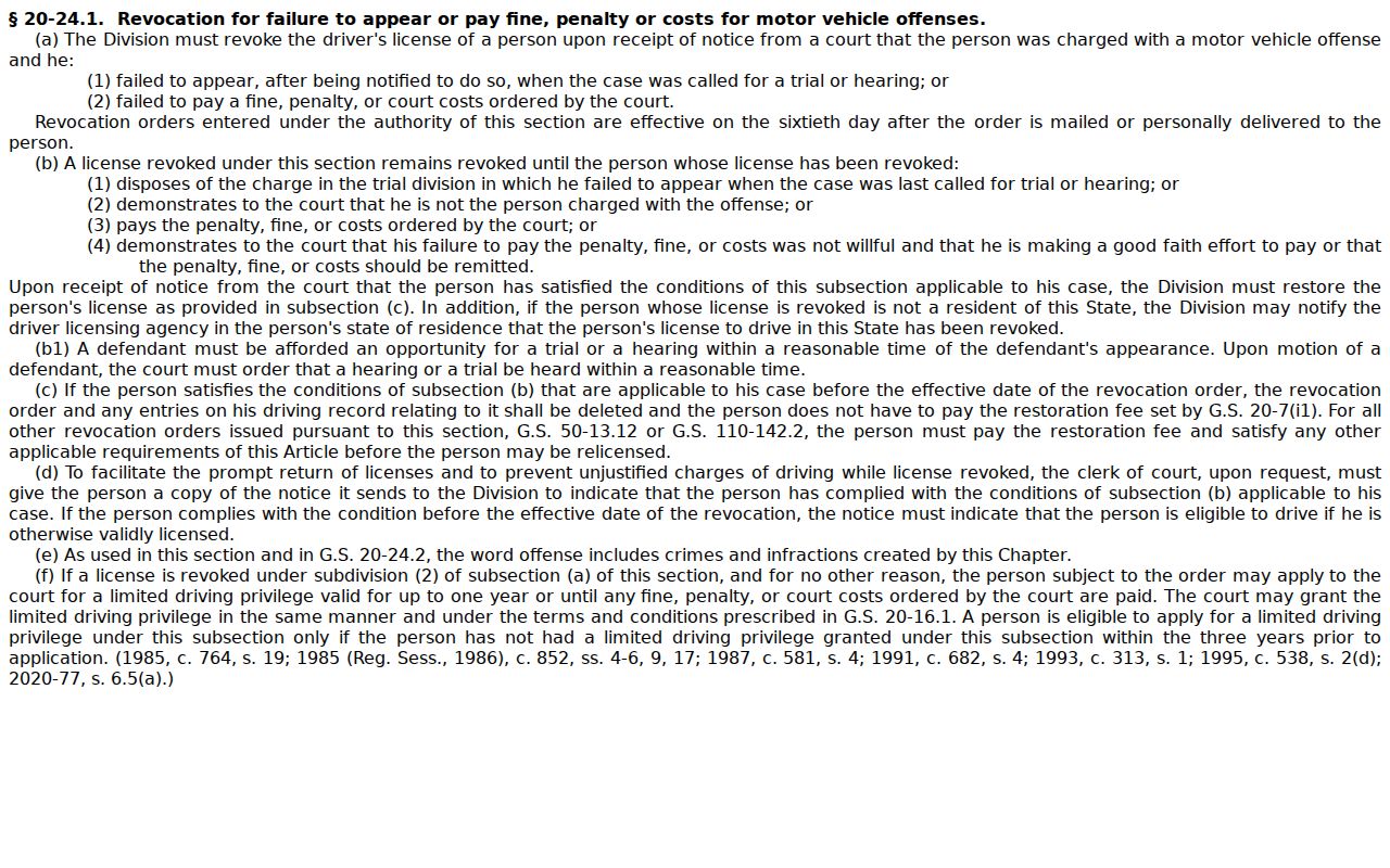 Carteret County traffic court failure-to-appear statute context